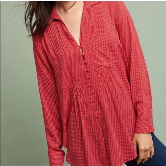 ANTHROPOLOGIE Maeve Matilda Red Polkadot Buttoned Blouse - Picture 2 of 8